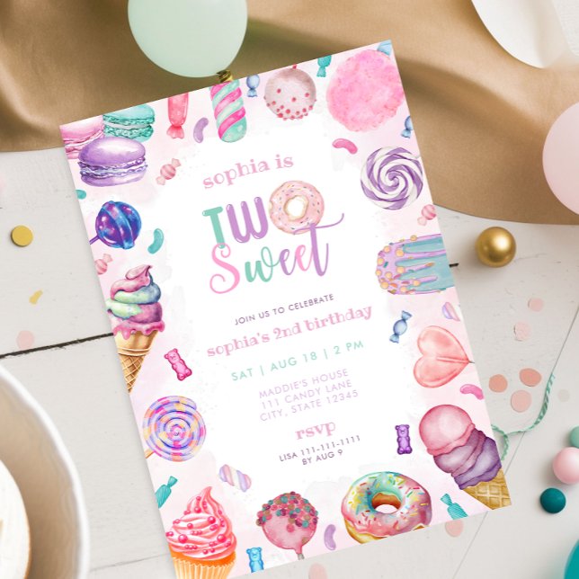 Two Sweet Candy Second Birthday Invitation (Creator Uploaded)