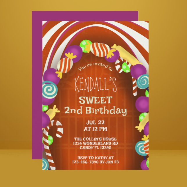 Two Sweet Candy Wonderland Second Birthday Invitation (Creator Uploaded)