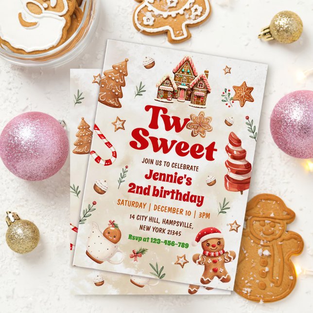 Two Sweet Christmas Cookie 2nd Birthday Party Invitation (Creator Uploaded)