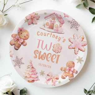 Two Sweet Christmas pink 2nd birthday cookies Paper Plate