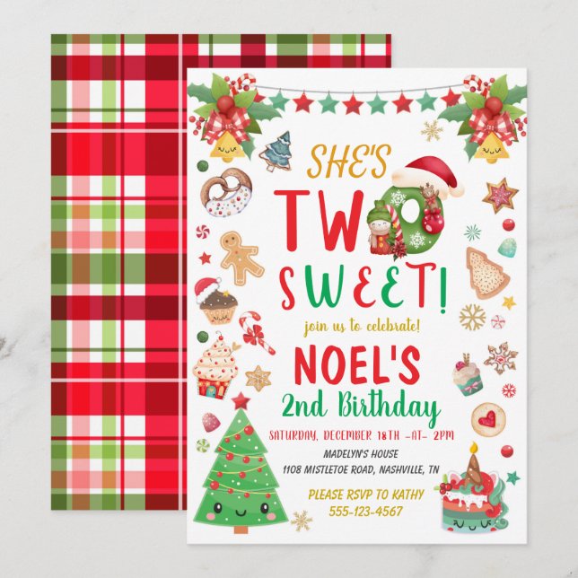 Two Sweet Christmas Second Birthday Invitation (Front/Back)