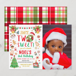 Two Sweet Christmas Second Birthday Photo Invitation