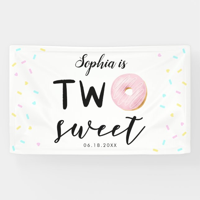 Two Sweet Colorful Donut 2nd Birthday Party Banner (Horizontal)
