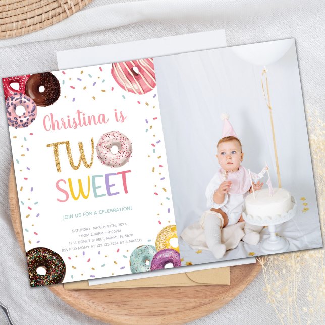Two Sweet Colors Donut Birthday Invitations photo (Two Sweet Colors Donut Birthday Invitations photo)