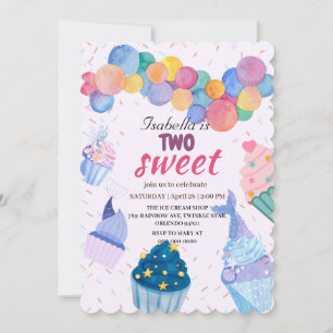 Two Sweet cup cake and mermaid 2nd Birthday Girl  Invitation