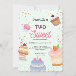 Two Sweet cup cake and Sprinkle 2nd Birthday Girl  Invitation