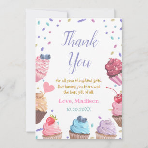 Two Sweet Cupcake 2nd Birthday Candy Party Thank You Card