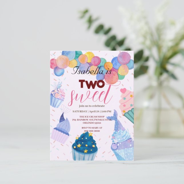 Two Sweet cupcake balloon mermaid 2nd Birthday Postcard (Standing Front)