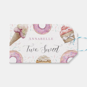 Two Sweet Cupcake & Donuts Girl 2nd Birthday Gift Tags