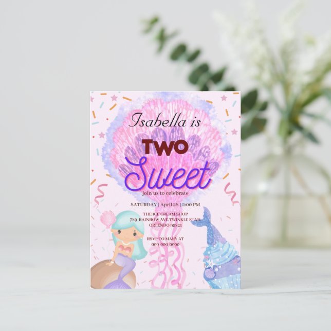 Two Sweet cupcake rainbow mermaid 2nd Birthday kid Postcard (Standing Front)
