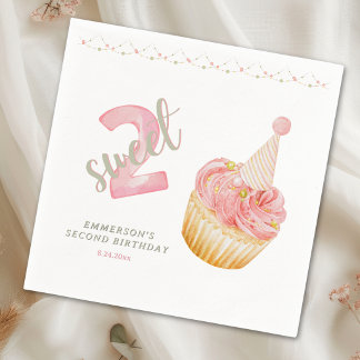 Two Sweet Cute Cupcake 2nd Birthday Napkin