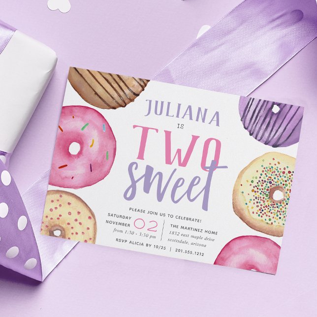 Two Sweet | Cute Doughnut Birthday Party Invitation (Creator Uploaded)