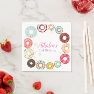 Two Sweet Cute Doughnuts 2nd Birthday Paper Napkin