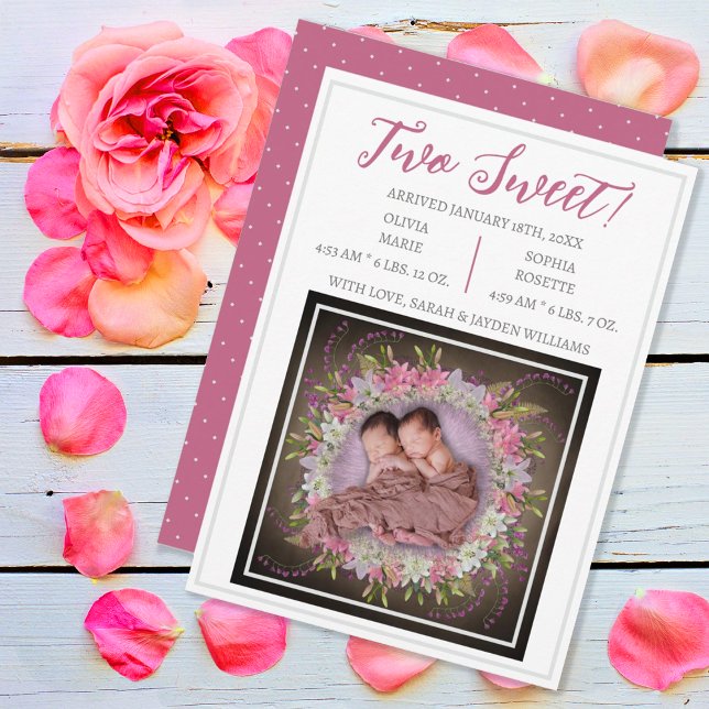 Two Sweet Cute Pink Modern Twin Girls Birth Announcement (Creator Uploaded)