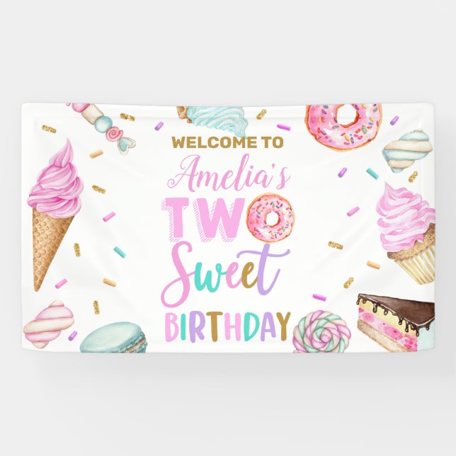 Two Sweet Dessert Birthday Vinyl Banner (Horizontal)