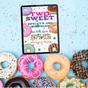 TWO Sweet, donuts and dots 2nd Birthday Invitation