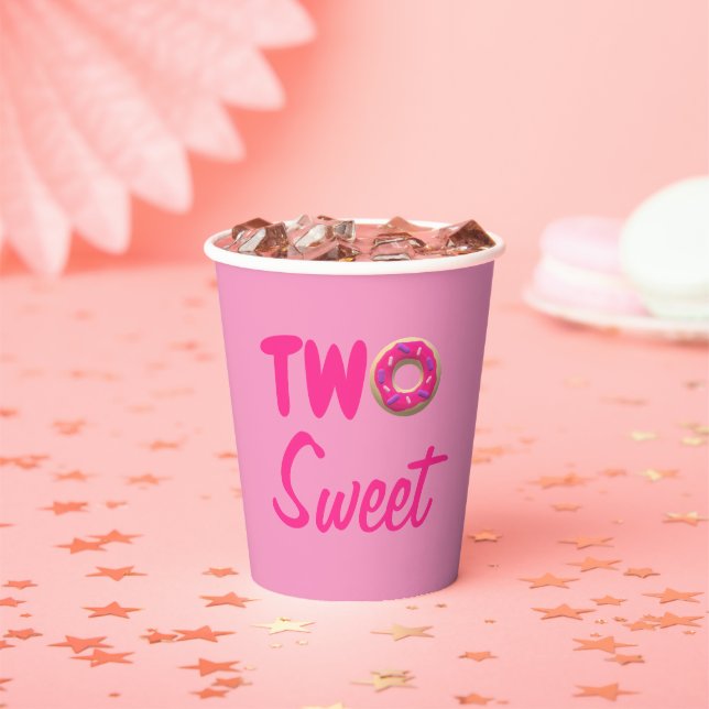 Two Sweet Doughnut 2nd Birthday Paper Cups (Insitu)