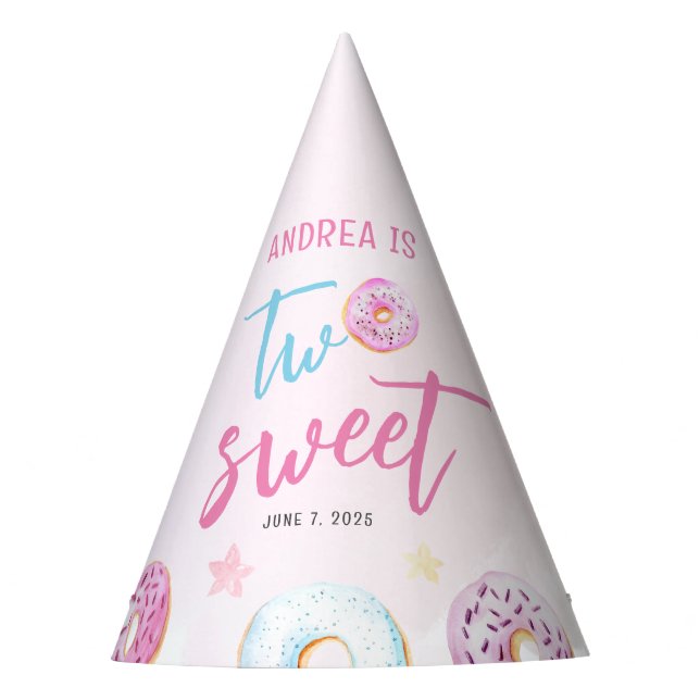 Two Sweet Doughnut 2nd Birthday Party Hat (Front)