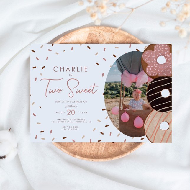 Two Sweet Doughnut 2nd - Girl's Photo Birthday Invitation (Creator Uploaded)