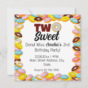 Two Sweet Doughnut 2nd theme Colourful Birthday Pa Invitation