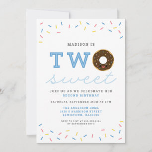 Two Sweet Doughnut and Sprinkles (Blue) 2nd Birthd Invitation