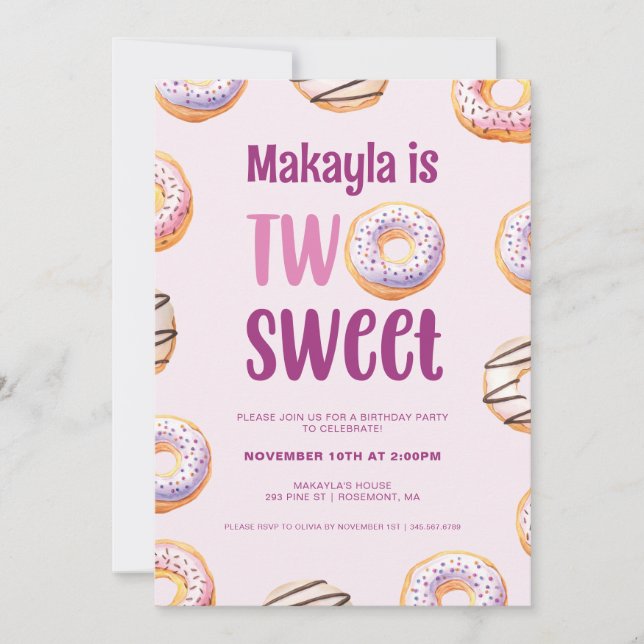 Two Sweet Doughnut Birthday Party Invitation (Front)