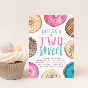 Two Sweet   Doughnut Birthday Party Invitation