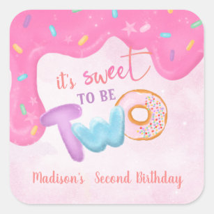 Two Sweet Doughnut Birthday Plate Napkins Square Sticker