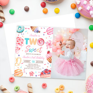 Two Sweet Doughnut Candy 2nd Birthday Photo Invitation