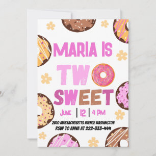 Two Sweet Doughnut girl's 2nd Birthday Party Invitation