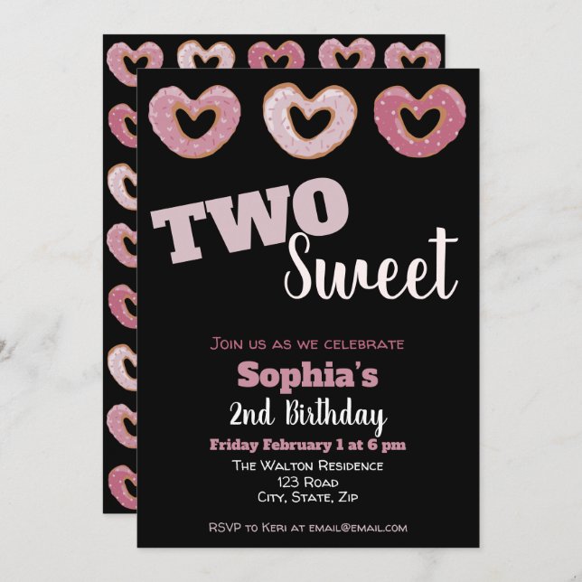 Two Sweet Doughnut Girls Second Birthday Invitation (Front/Back)