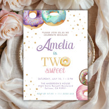 Two Sweet Doughnut Gold Sprinkle 2nd Girl Birthday