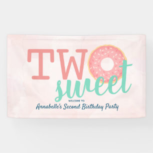 Two Sweet Doughnut Pink Girl's 2nd Birthday Banner