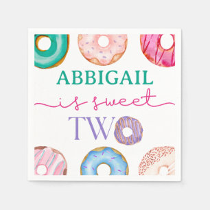 Two Sweet Doughnut Watercolor Girl Second Birthday Napkin