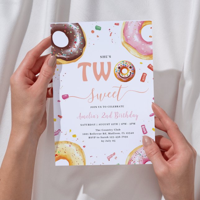 Two Sweet Doughnuts 2nd Birthday party Invitation (Creator Uploaded)