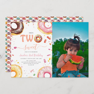 Two Sweet Doughnuts 2nd Birthday party  Invitation