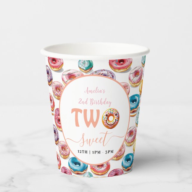 Two Sweet Doughnuts 2nd Birthday party Paper Cups (Front)