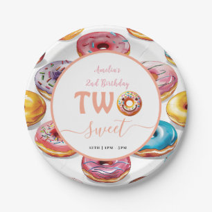 Two Sweet Doughnuts 2nd Birthday party Paper Plate