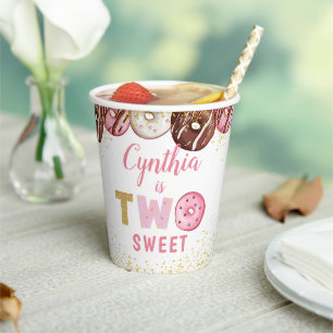 Two Sweet Doughnuts Girl 2nd Birthday Party Paper Cups