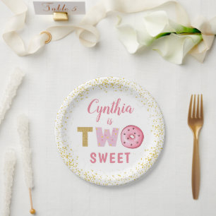Two Sweet Doughnuts Girl 2nd Birthday Party Paper Plate