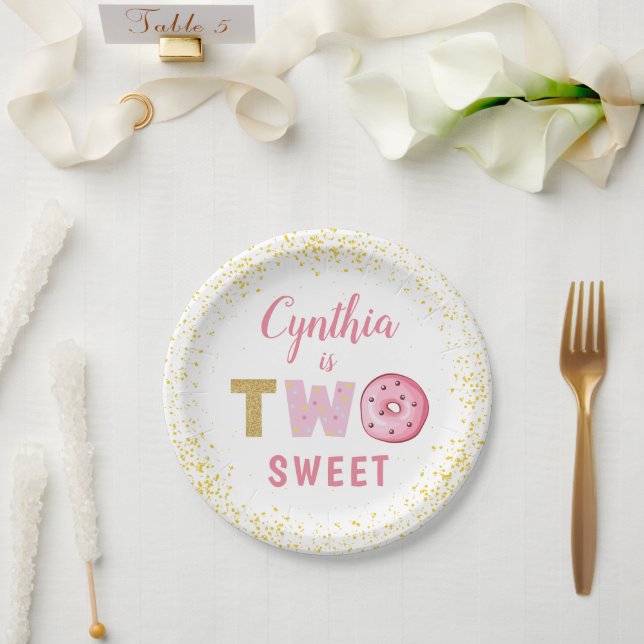Two Sweet Doughnuts Girl 2nd Birthday Party Paper Plate (Wedding)