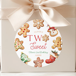 Two Sweet Gingerbread Cookie 2nd Birthday Party Classic Round Sticker