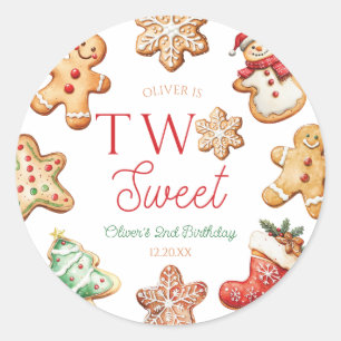 Two Sweet Gingerbread Cookie 2nd Birthday Party Classic Round Sticker