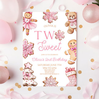 Two Sweet Gingerbread Cookie 2nd Birthday Party Invitation