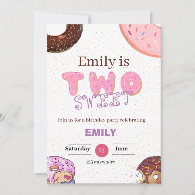 Two sweet girl doughnut birthday invitation (Front)
