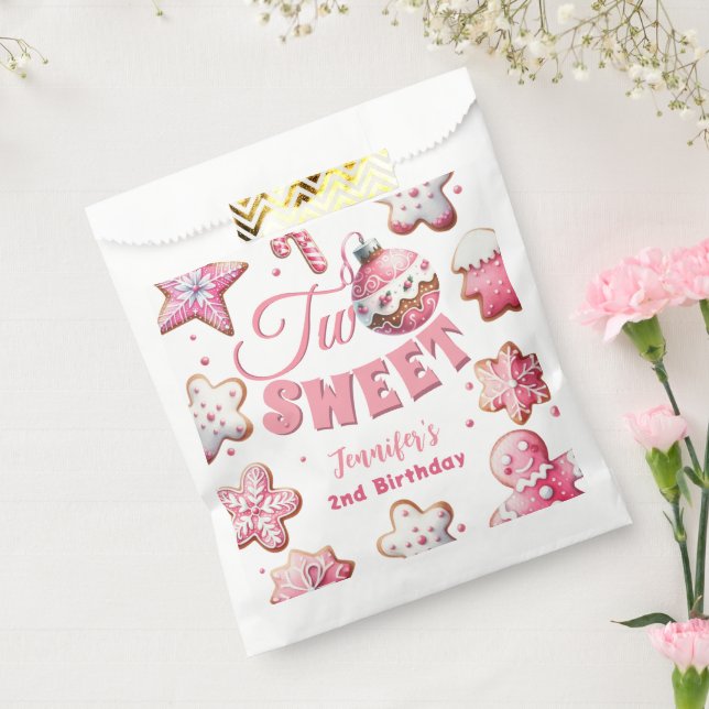 Two Sweet Girl Pink Cookie Christmas 2nd Birthday Favour Bags (Sealed)