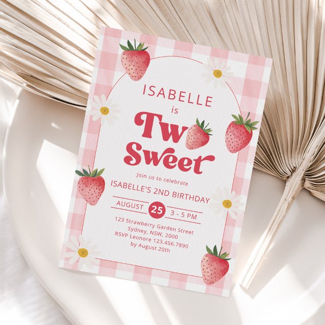 Two Sweet Girl Strawberry 2nd Birthday Party Invitation (Creator Uploaded)