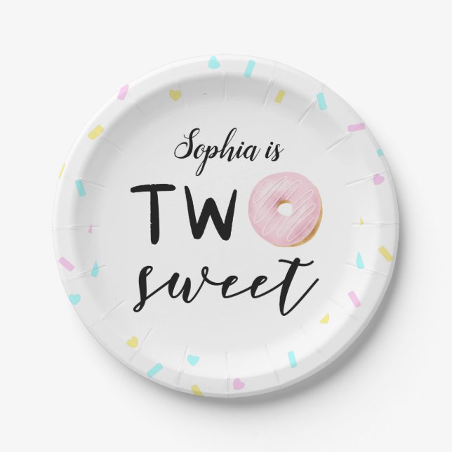 Two Sweet Girls 2nd Doughnut Theme Birthday Party Paper Plate (Front)