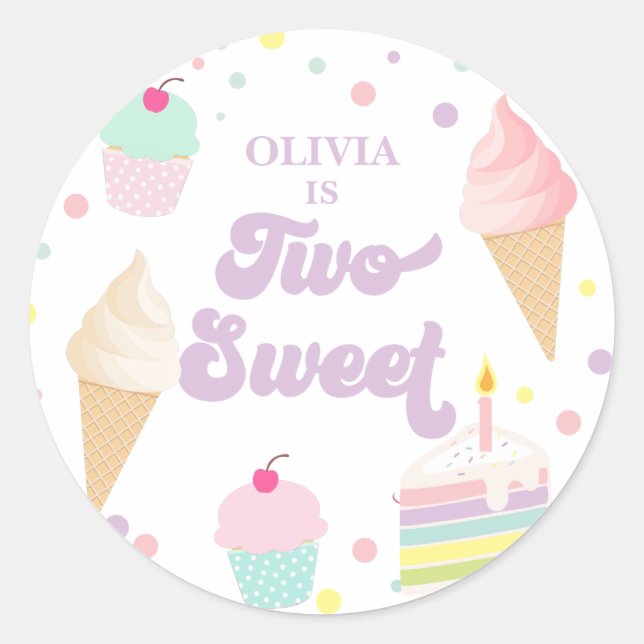 Two Sweet Ice Cream and Cake 2nd Birthday Classic Round Sticker (Front)