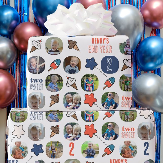 Two Sweet Ice Cream Baby's 2nd Year Birthday Photo Wrapping Paper (Creator Uploaded)